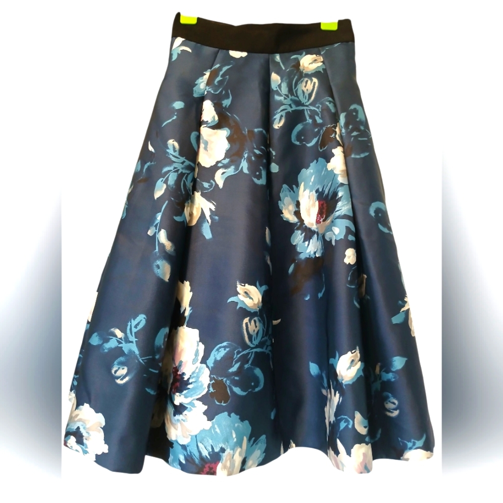 White House Black Market Blue Pleated Midi Skirt.